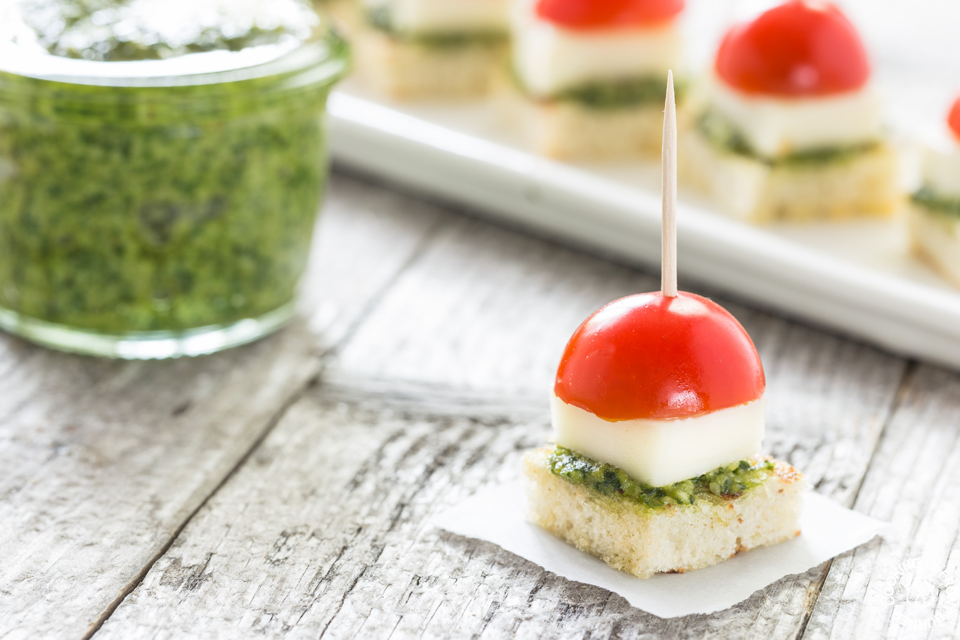 Caprese Bites With Pesto | Cooking on the Front Burner