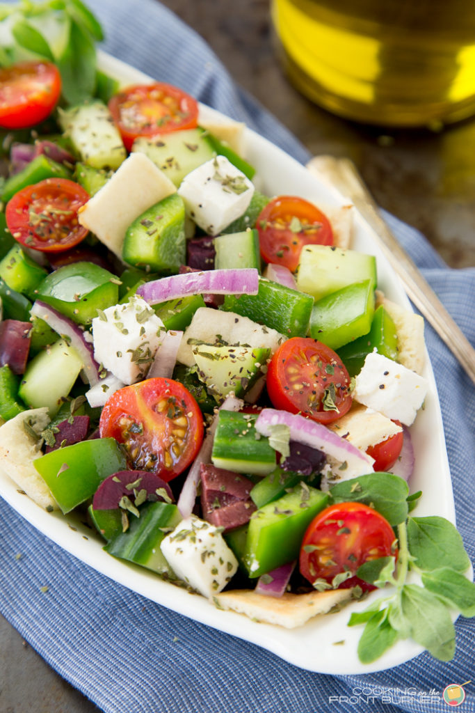 Chopped Greek Panzanella Salad | Cooking on the Front Burner
