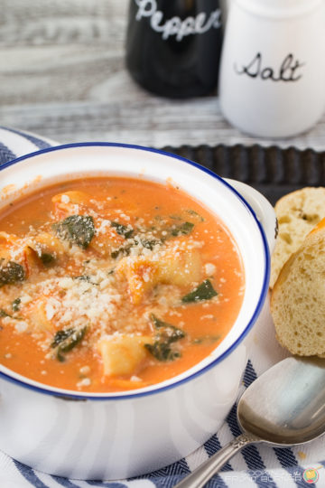 Creamy Tomato Spinach Tortellini Soup | Cooking on the Front Burner
