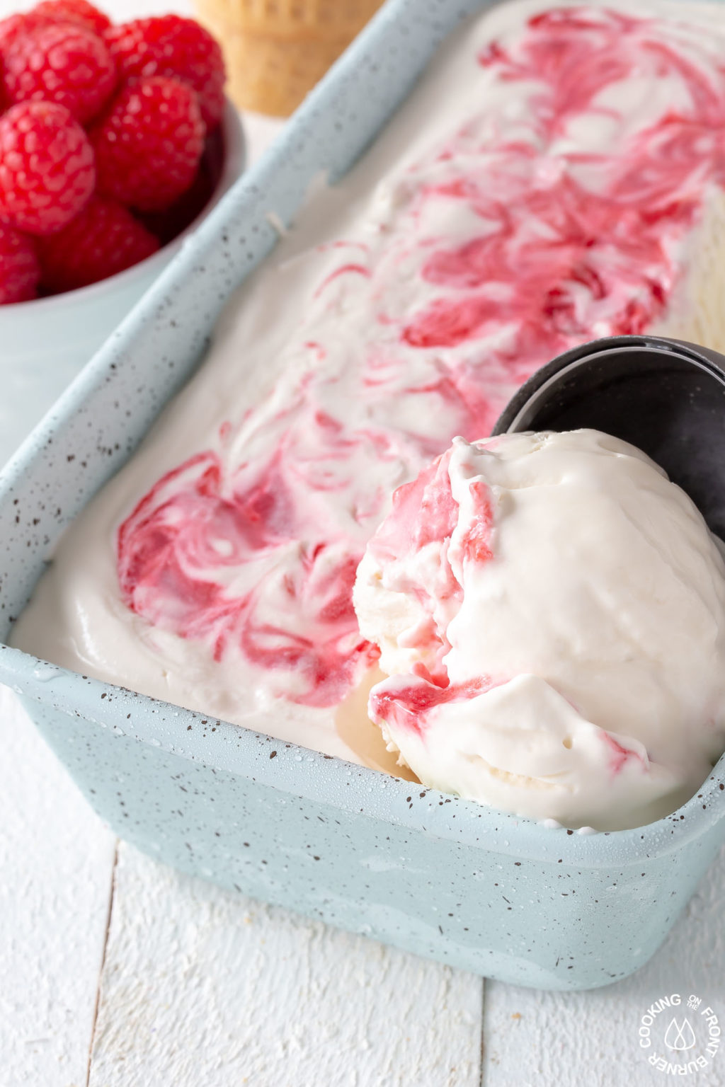 No-Churn Raspberry Ice Cream with Swirls | Cooking on the Front Burner