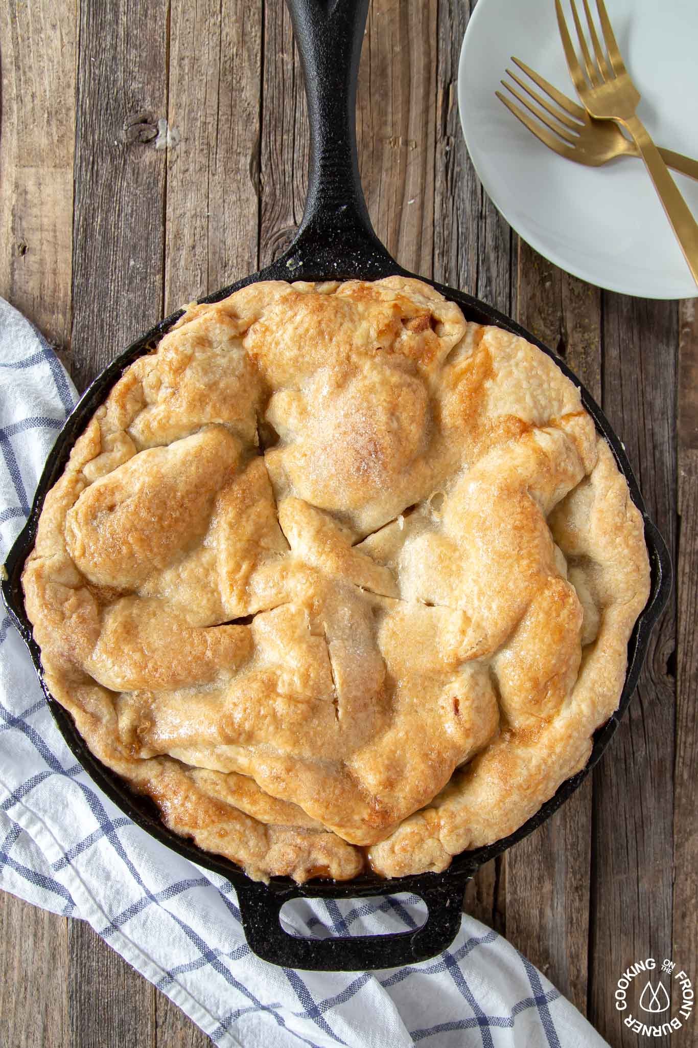 Cast Iron Skillet Apple Pie Cooking on the Front Burner